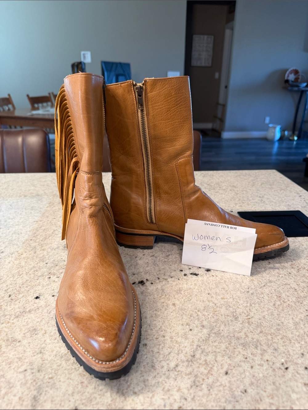 Stetson Tan Leather Fringe Mid-Calf Boots